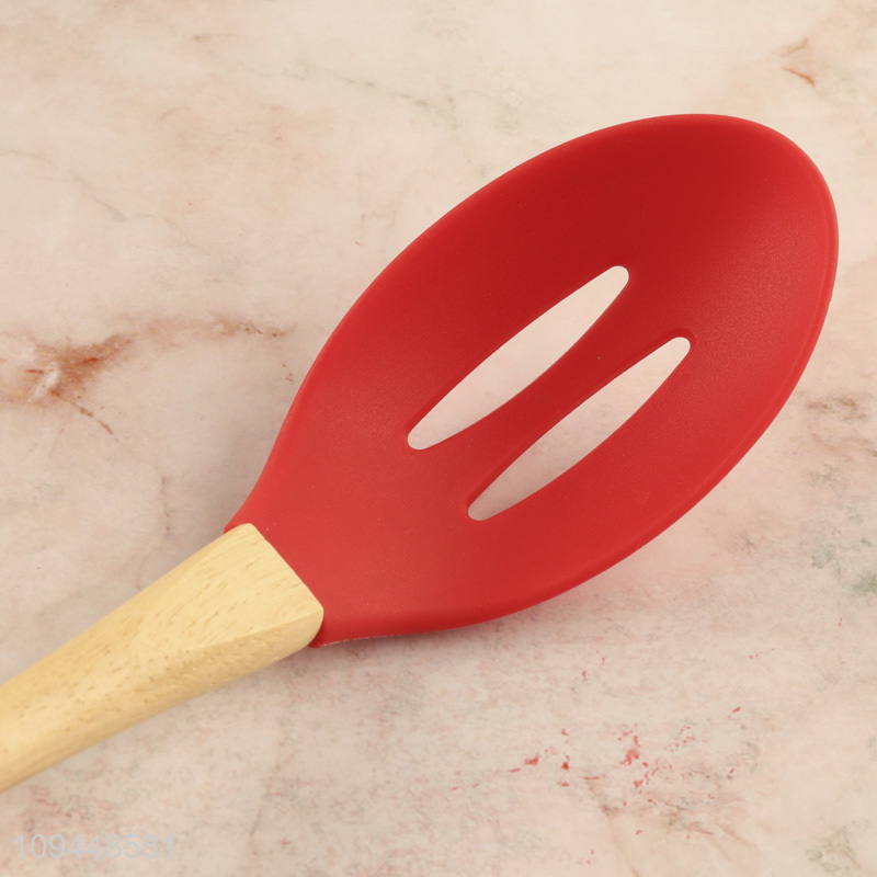 Good selling silicone slotted spoon with wooden handle