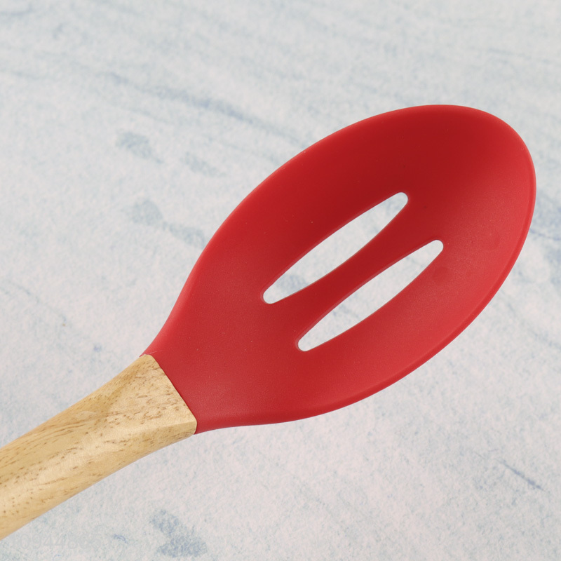 Hot products wooden handle silicone slotted spoon