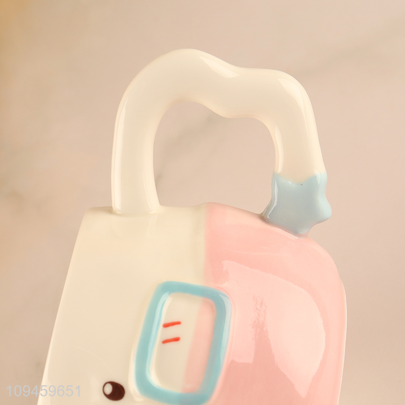 Top quality pink cartoon ceramic water cup for sale