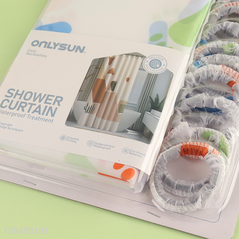 Factory price household polyester shower curtain with hook