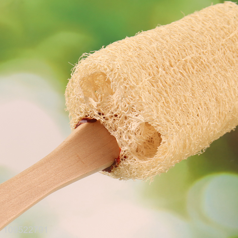 Low price loofah bath shower brush with wooden handle