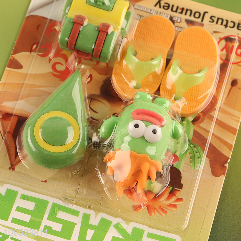 Yiwu market 5pcs cactus series erasers set