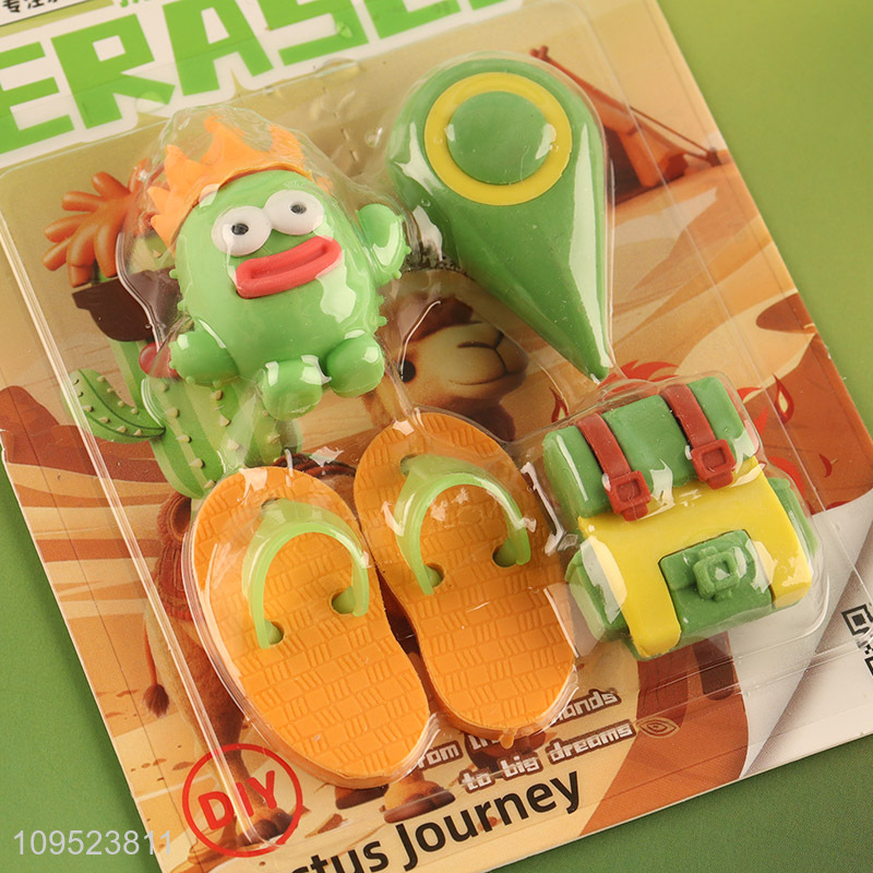 Yiwu market 5pcs cactus series erasers set