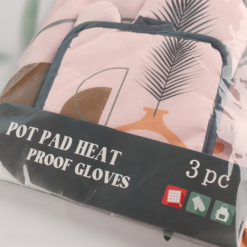 New arrival home kitchen apron heat pad oven mitts set
