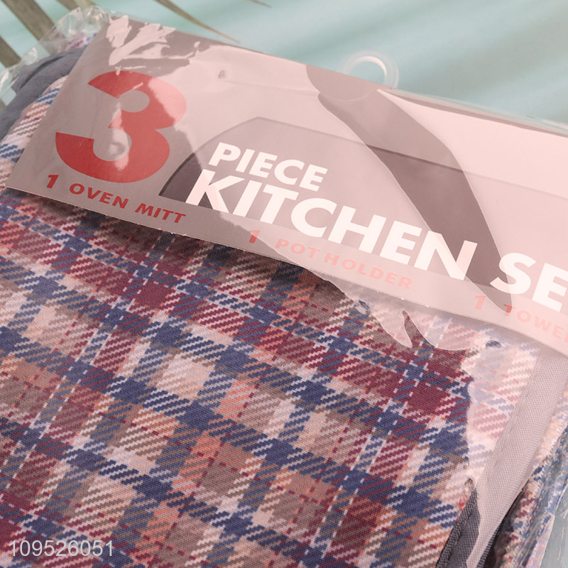 Factory price 3pcs kitchen apron pot pad towel set