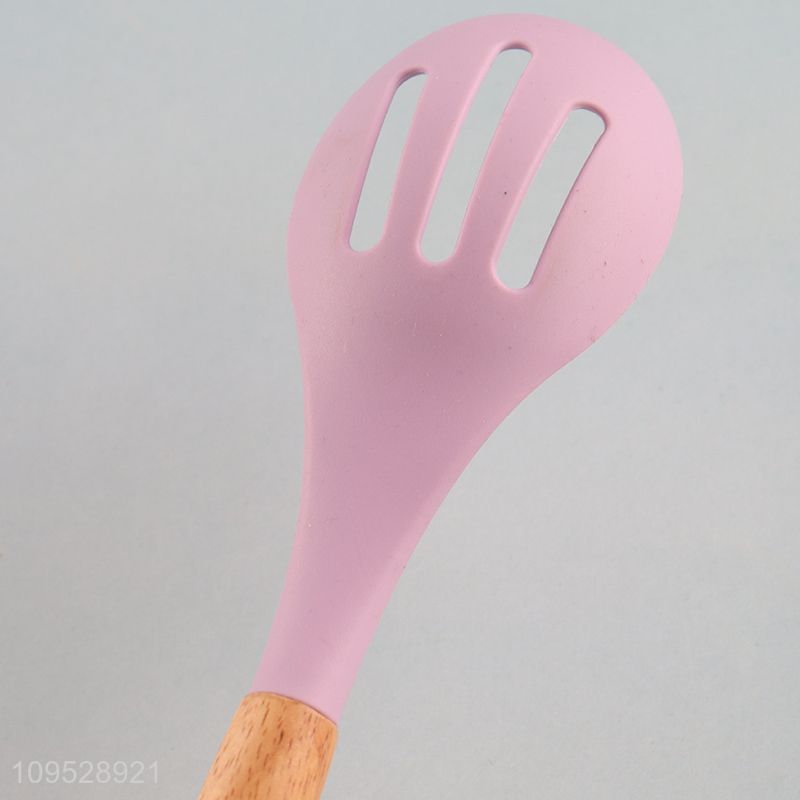 Hot selling wood handle silicone slotted spoon