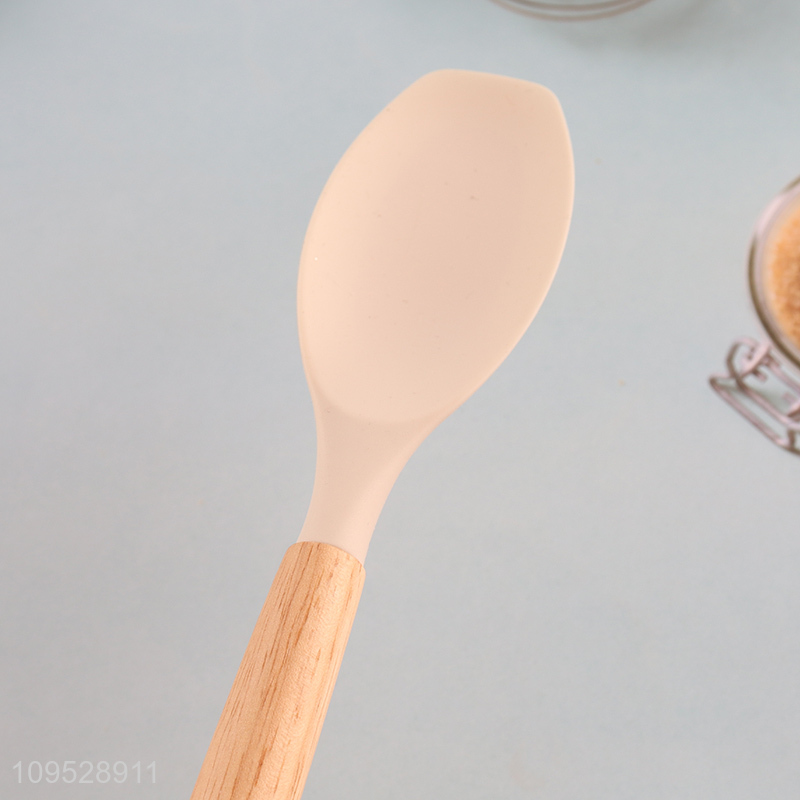 China products silicone flat spoon with wooden handle
