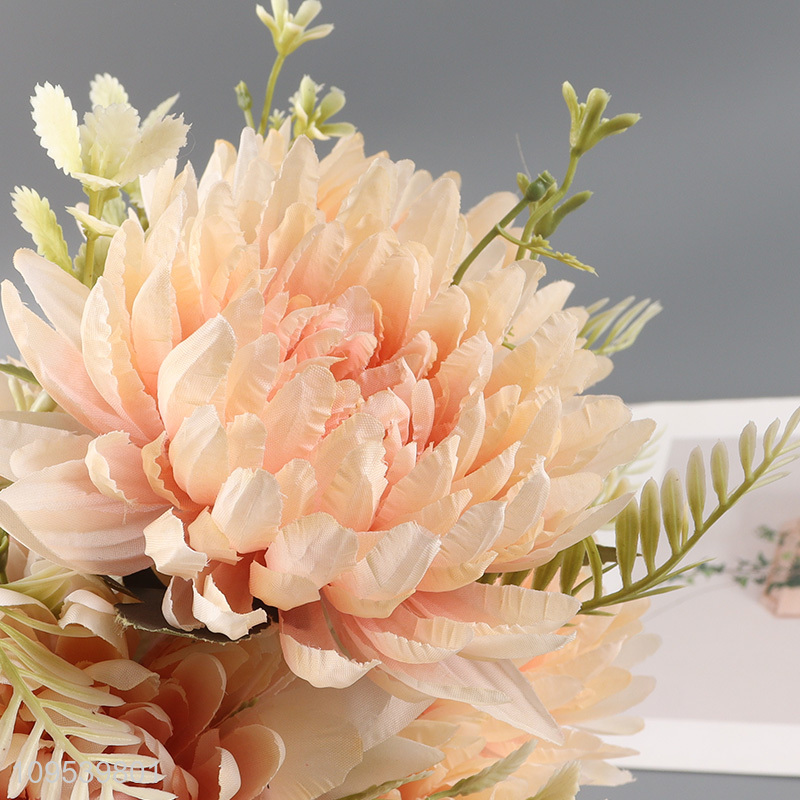 Fashion 9 Heads Artificial Champagne Dahlia Bouquet Fake Flower